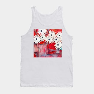 White Daisies on Rugged Red Shapes Tank Top